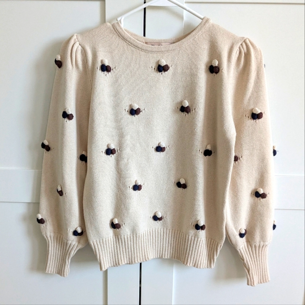 Girls Tustello Cream Pompom Cluster Sweater